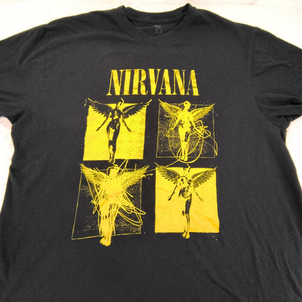 Nirvana Band Casual Crew Neck Graphic Shirt Mens Extra Large XL Black Yellow